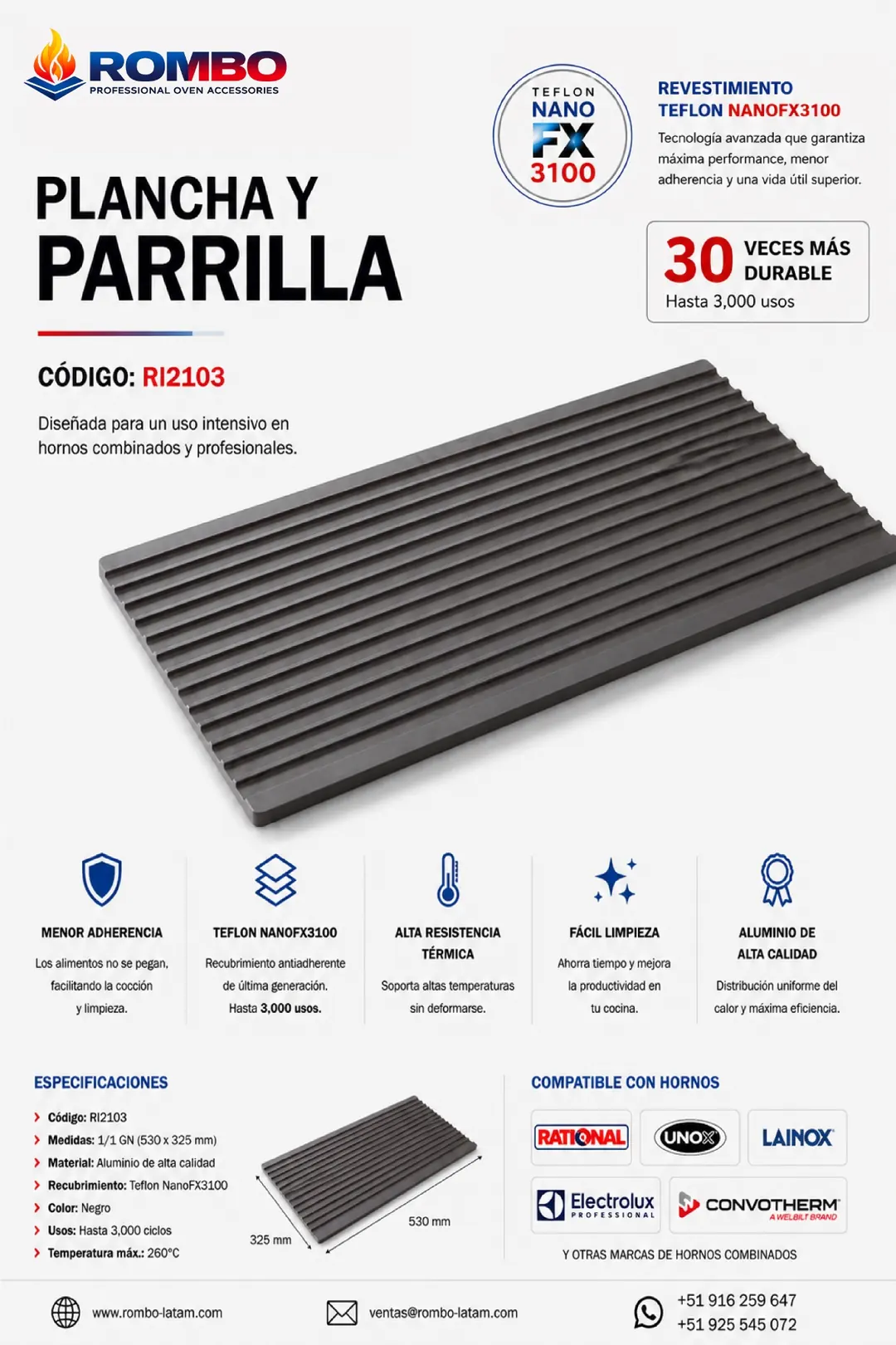 Ficha completa Plancha y Parrilla RI2103 Rombo Latam