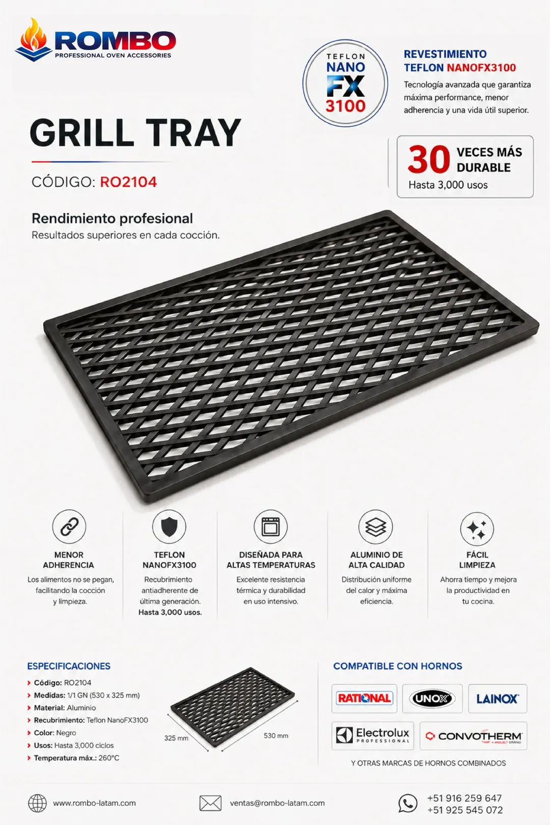 Ficha completa Grill Tray RO2104 Rombo Latam