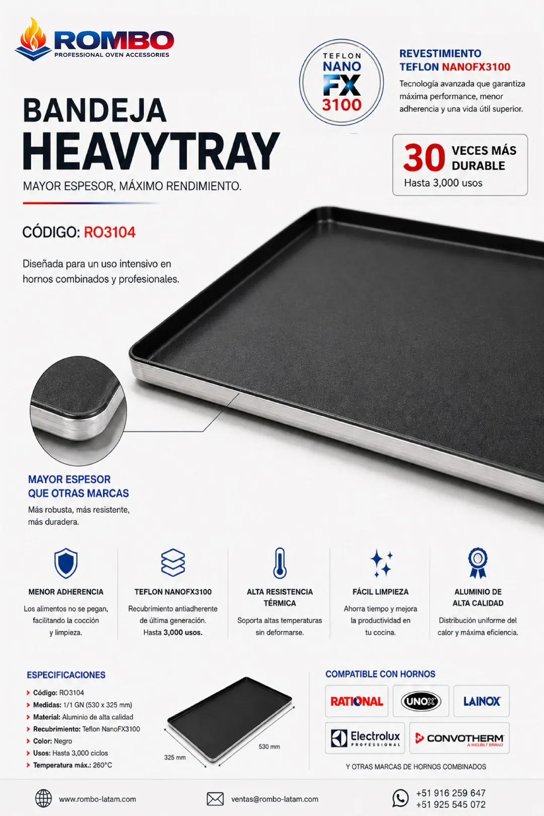 Ficha completa Heavytray RO3104 Rombo Latam
