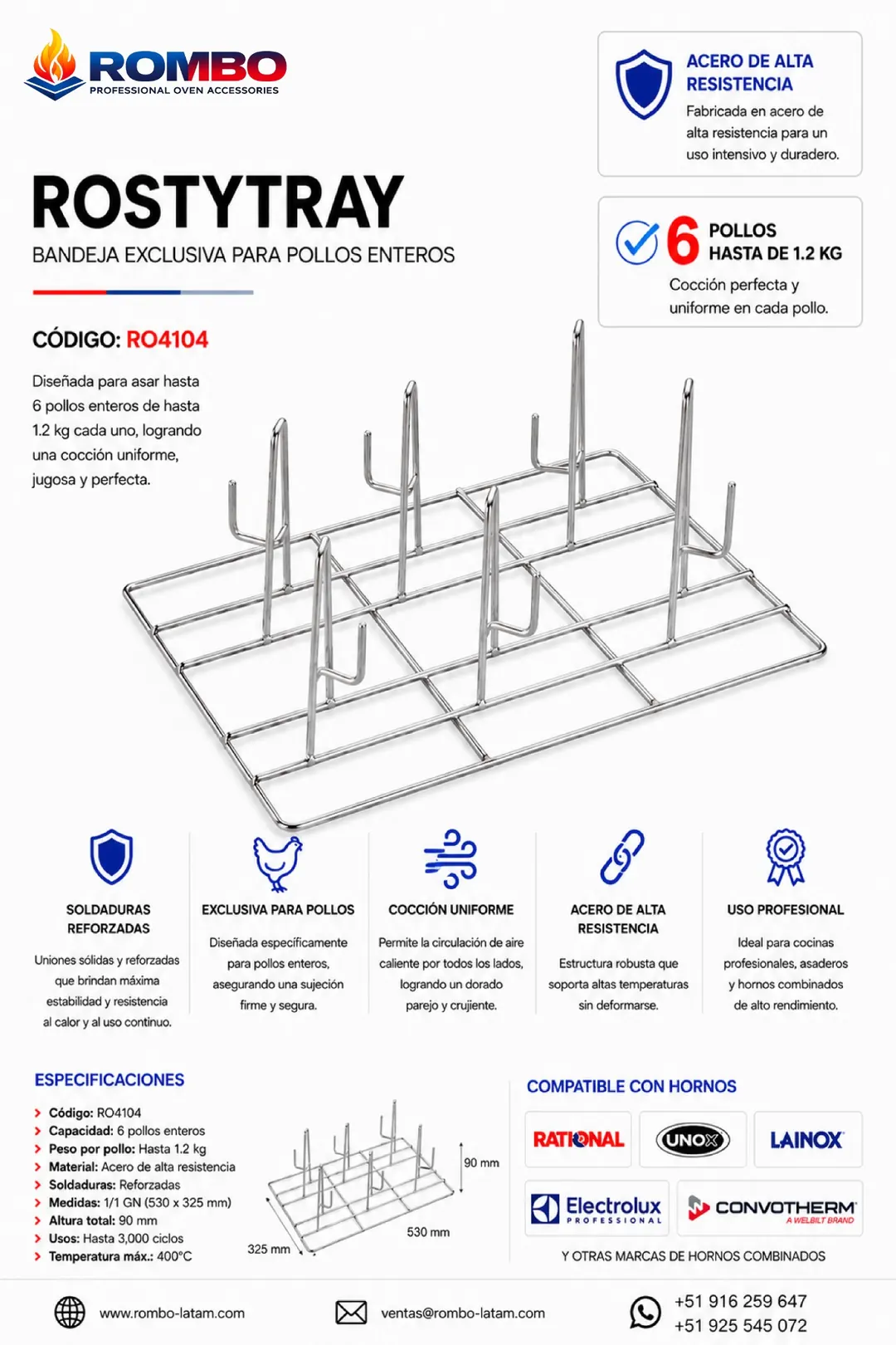 Ficha completa Rosty Tray RO4104 Rombo Latam