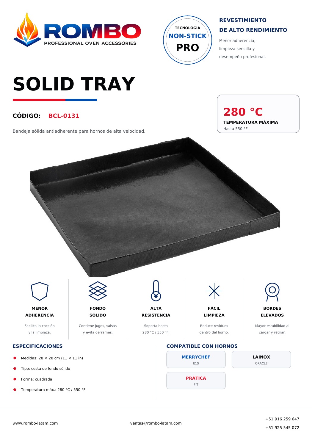 Ficha Solid Tray BCL-0131 para High Speed Ovens Rombo Latam